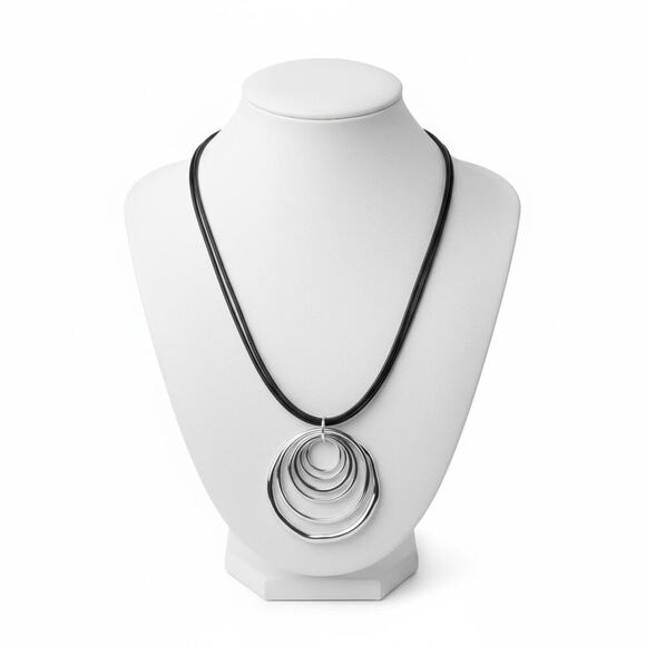Anne Klein Jewelry - Anne Klein Silver Tone Double Oval Pendant Necklace Snake Chain Adjustable NWT